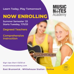 graphic describing summer 2023 enrollment dates at Music Notes Academy